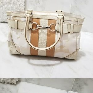 Coach Signature Tan Leather&Cream Handbag